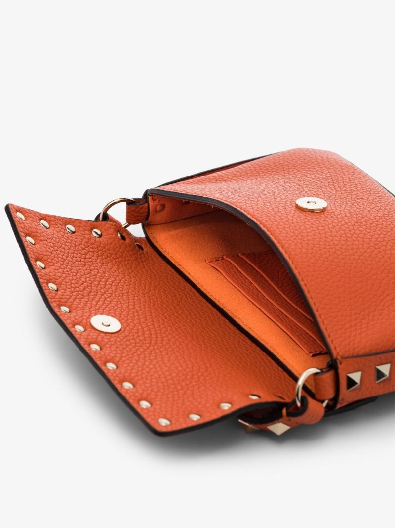 Orange Rockstud Leather Mini Bag