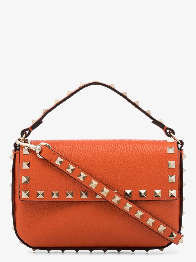 Orange Rockstud Leather Mini Bag