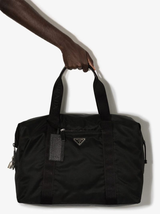 Black Re-nylon Logo Plaque Duffle Bag