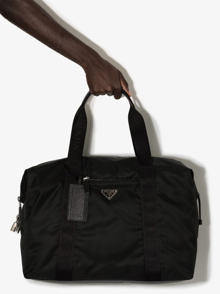 Black Re-nylon Logo Plaque Duffle Bag