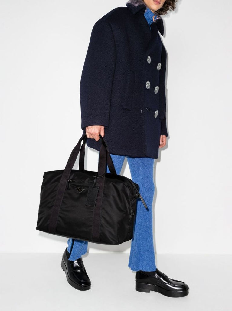 Black Re-nylon Logo Plaque Duffle Bag