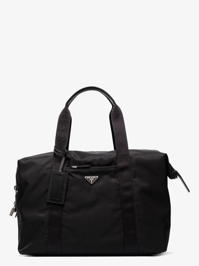 Black Re-nylon Logo Plaque Duffle Bag