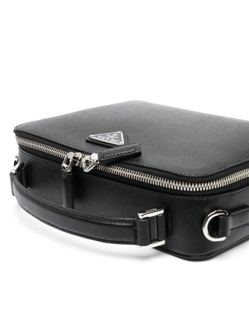 Black Brique Leather Messenger Bag