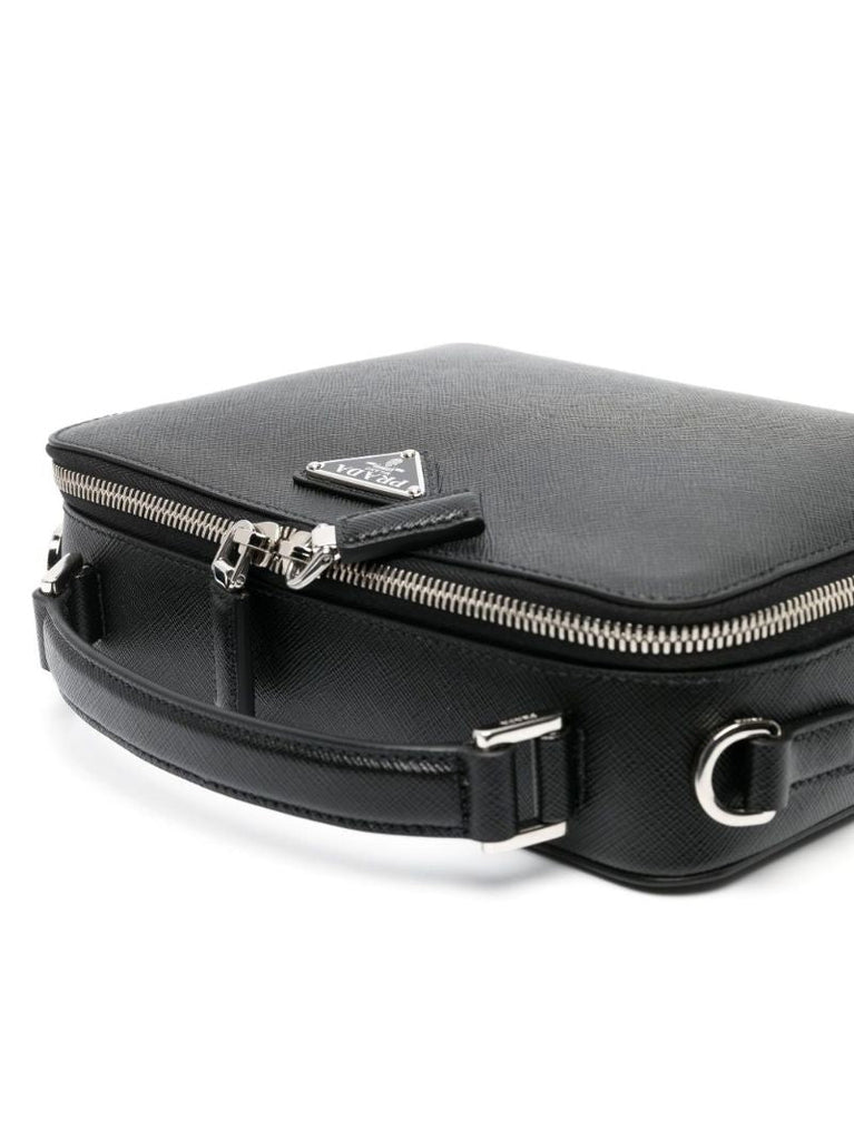 Black Brique Leather Messenger Bag