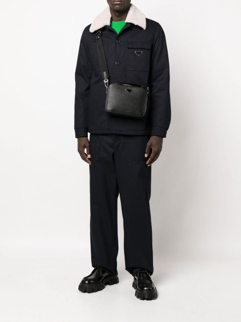 Black Brique Leather Messenger Bag