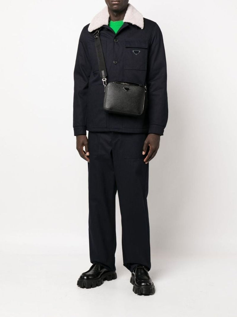 Black Brique Leather Messenger Bag