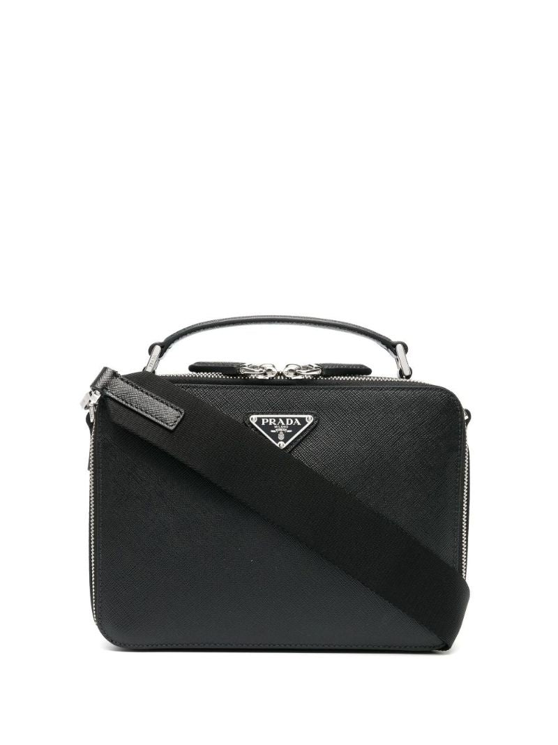 Black Brique Leather Messenger Bag
