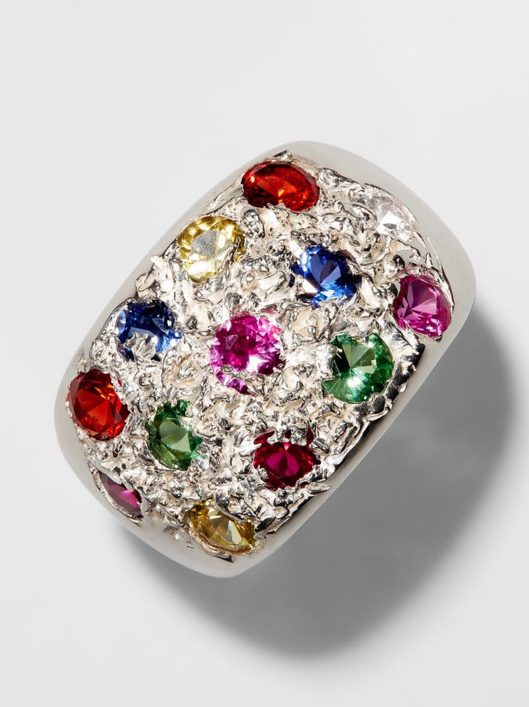Sterling Silver Grand Riviera Sapphire Ring