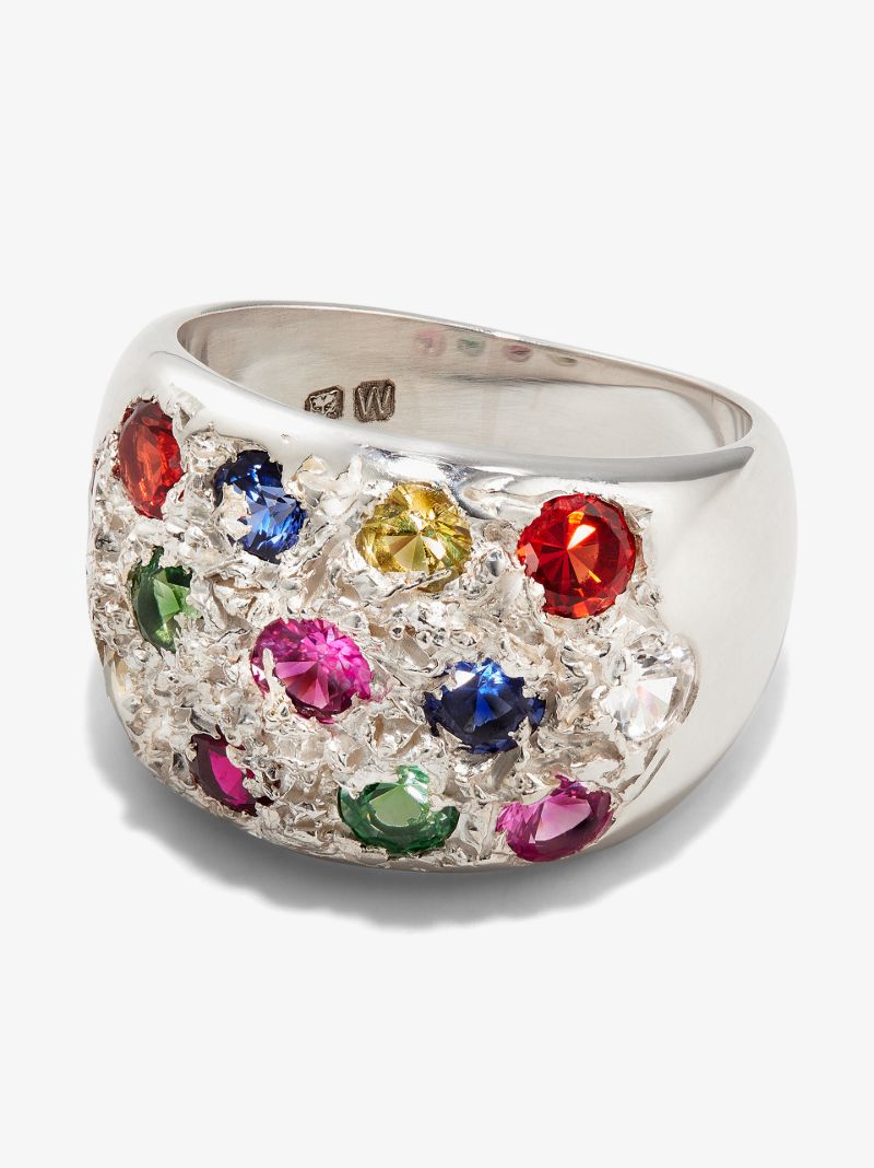 Sterling Silver Grand Riviera Sapphire Ring