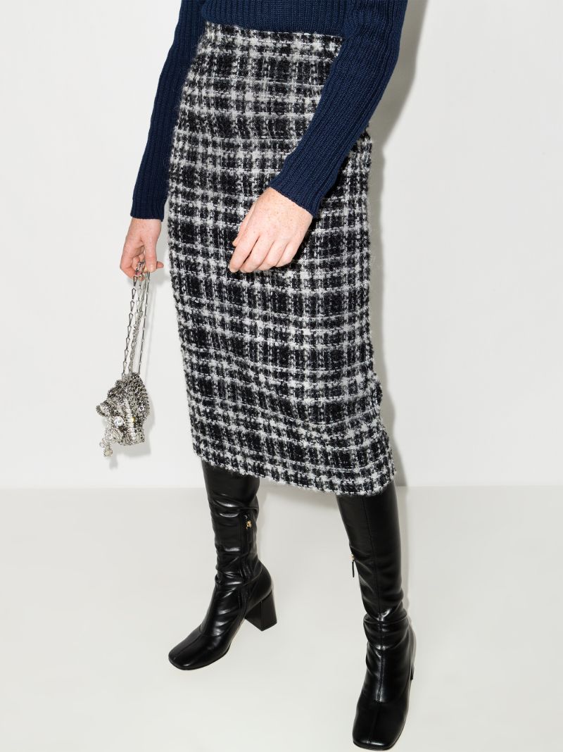 High Waist Checked Midi Skirt