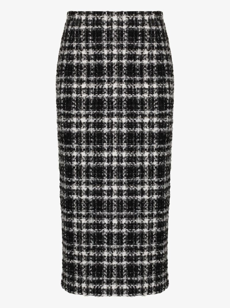High Waist Checked Midi Skirt