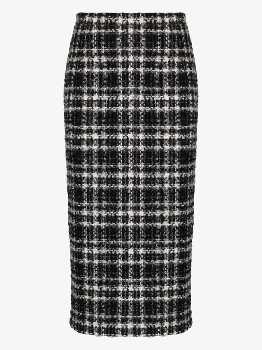 High Waist Checked Midi Skirt
