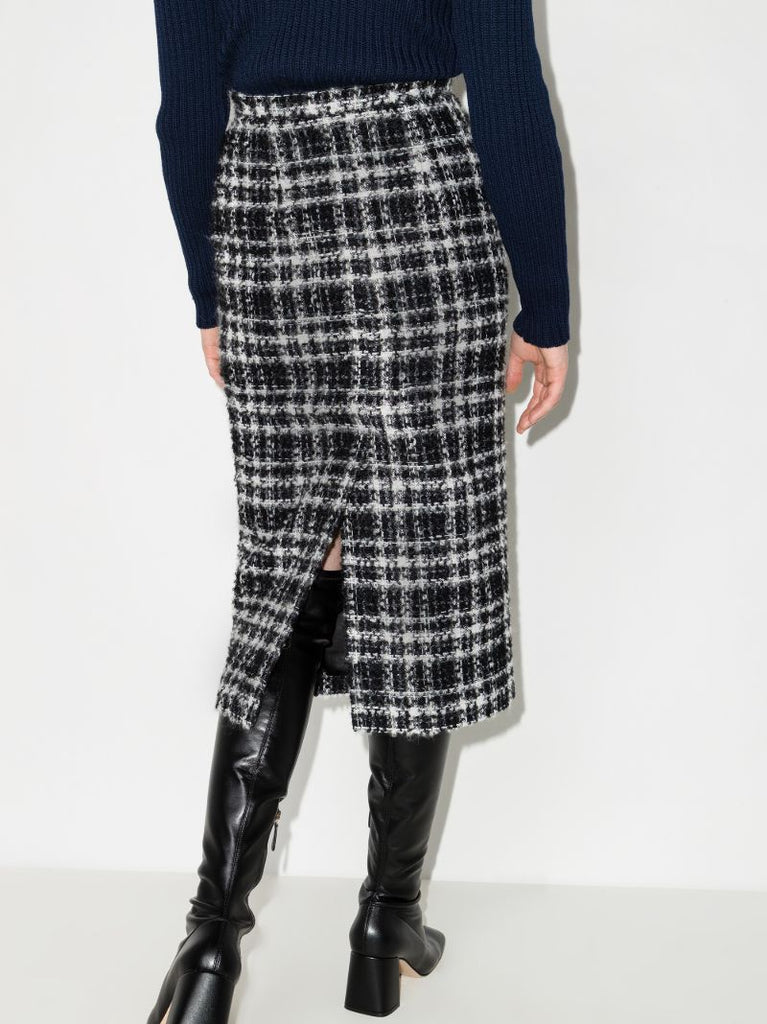 High Waist Checked Midi Skirt