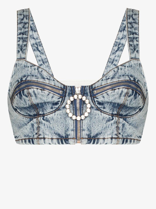 Crystal Denim Bralette Top