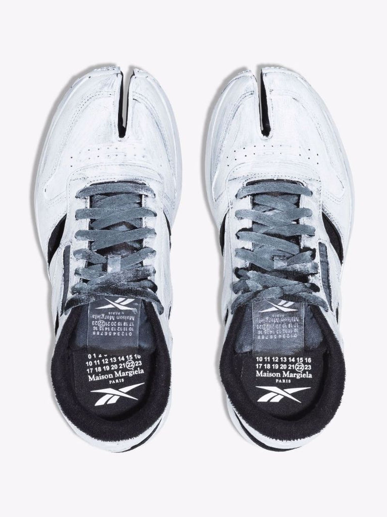 X Reebok White Tabi Distressed Leather Sneakers