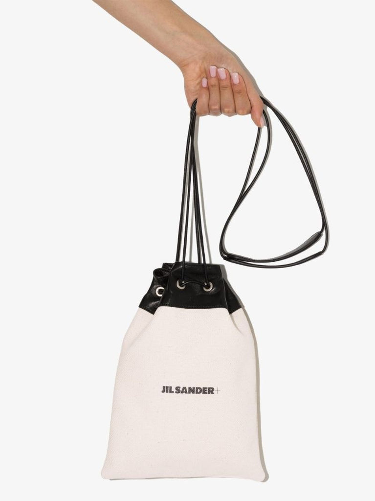 Neutral and Black Plus Drawstring Cross Body Bag