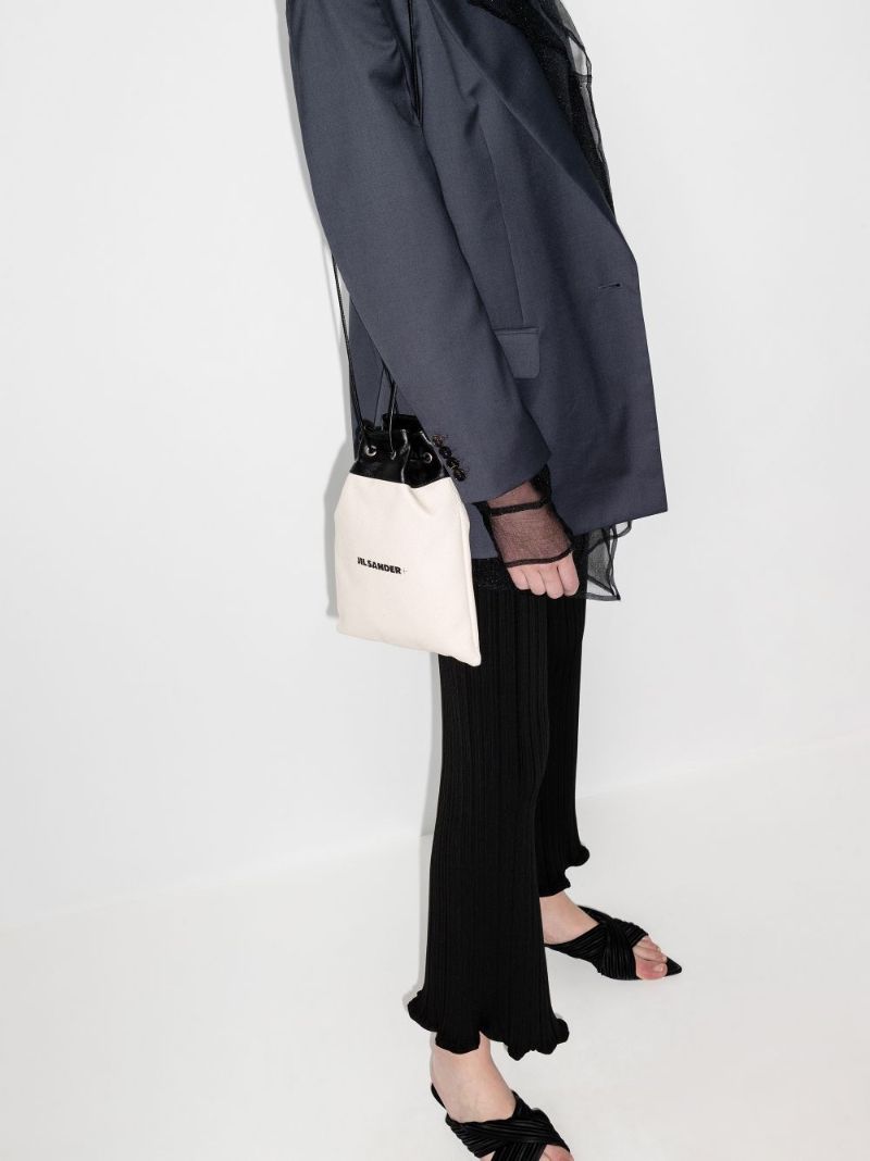 Neutral and Black Plus Drawstring Cross Body Bag