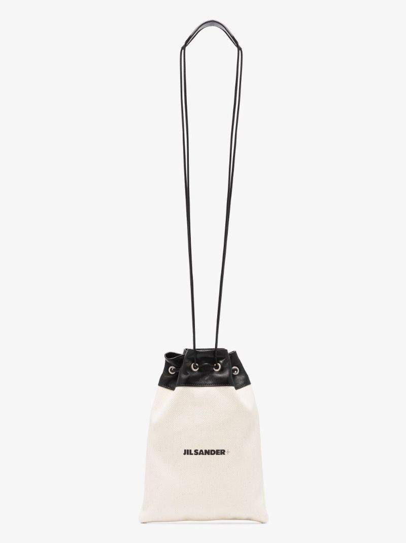 Neutral and Black Plus Drawstring Cross Body Bag