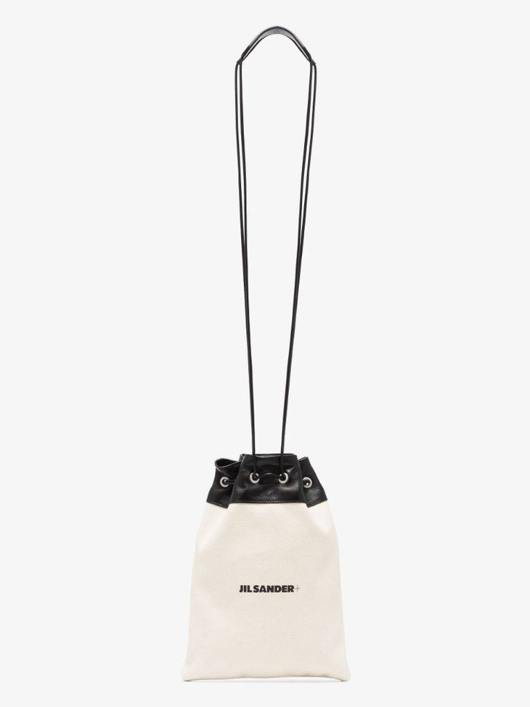 Neutral and Black Plus Drawstring Cross Body Bag