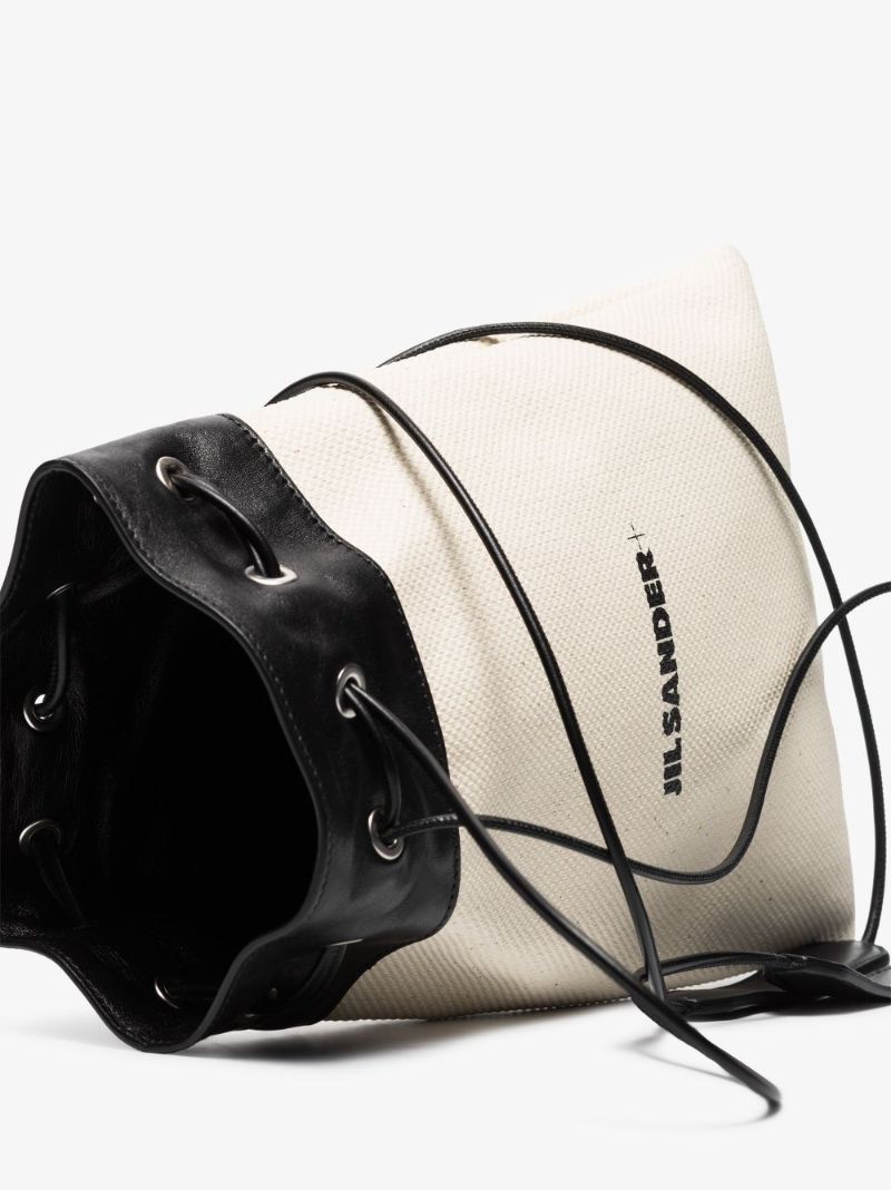 Neutral and Black Plus Drawstring Cross Body Bag