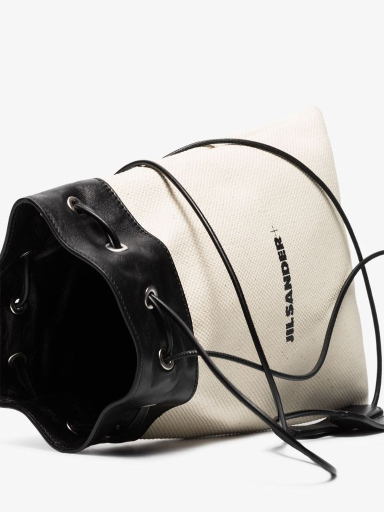 Neutral and Black Plus Drawstring Cross Body Bag
