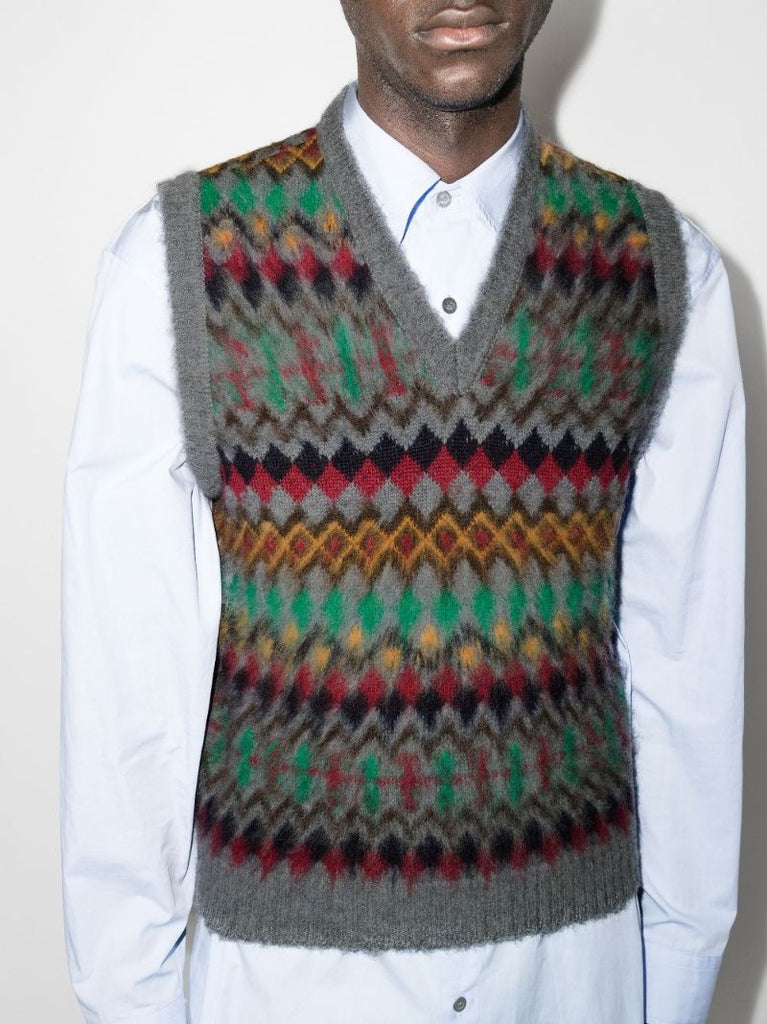 Intarsia Knit Wool Sweater Vest