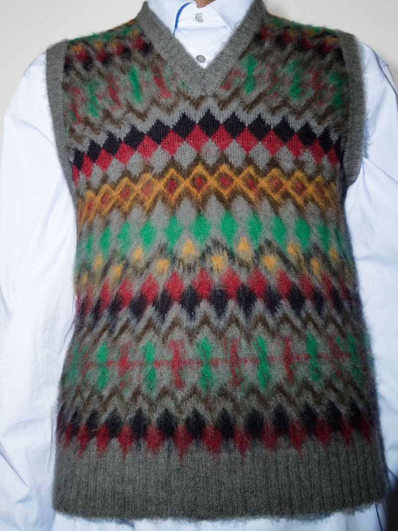 Intarsia Knit Wool Sweater Vest