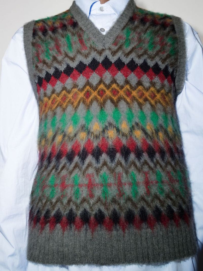 Intarsia Knit Wool Sweater Vest