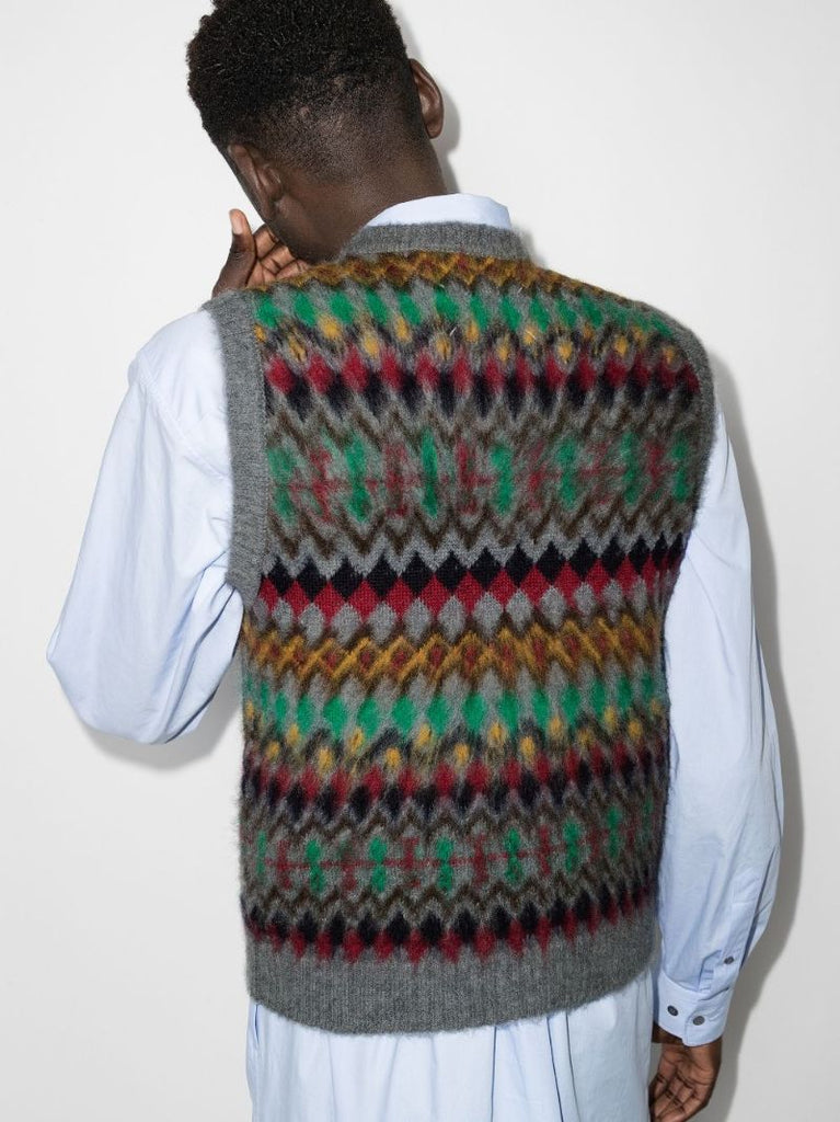 Intarsia Knit Wool Sweater Vest