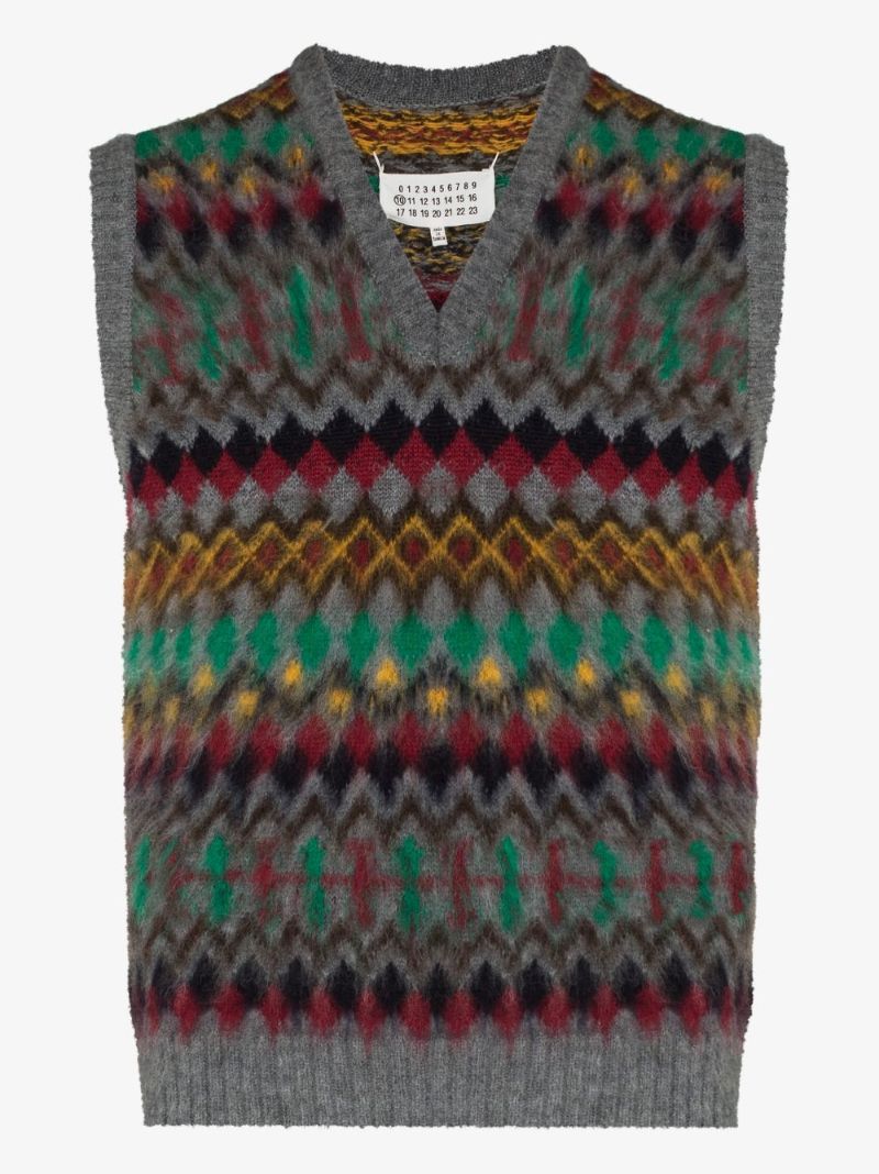 Intarsia Knit Wool Sweater Vest