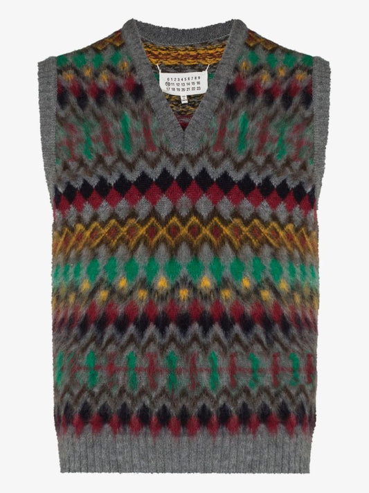 Intarsia Knit Wool Sweater Vest