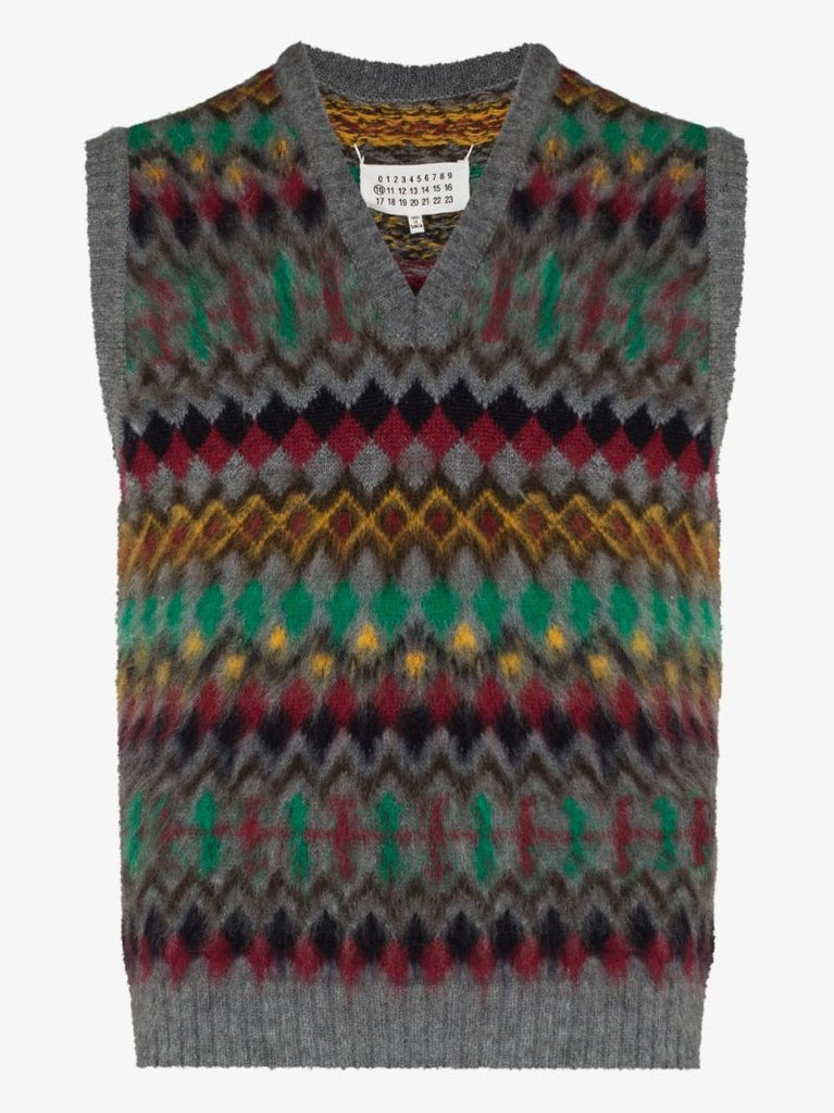 Intarsia Knit Wool Sweater Vest