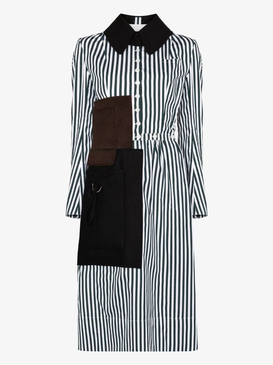 Green and White Memory of Striped Shirt Dress