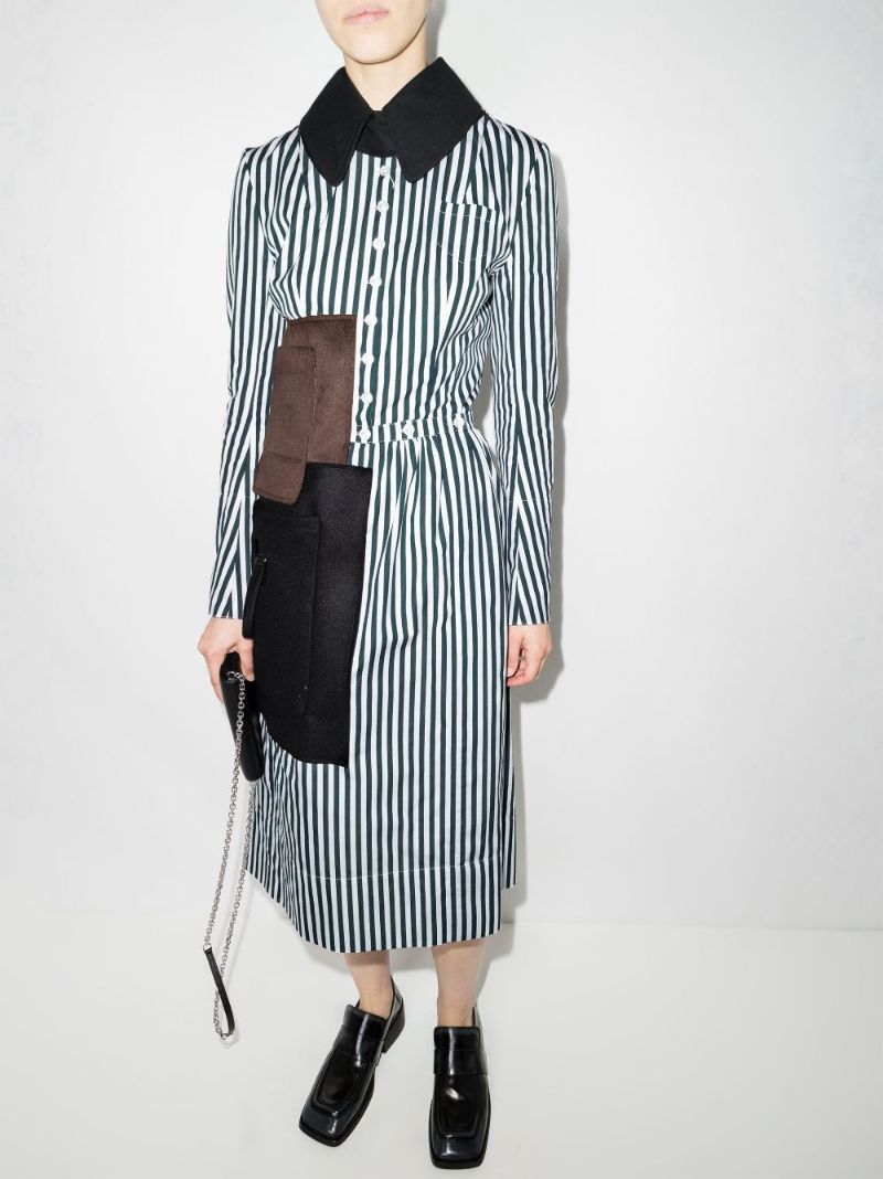 Green and White Memory of Striped Shirt Dress