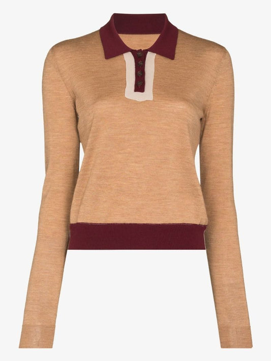 Brown Two-tone Wool Polo Sweater