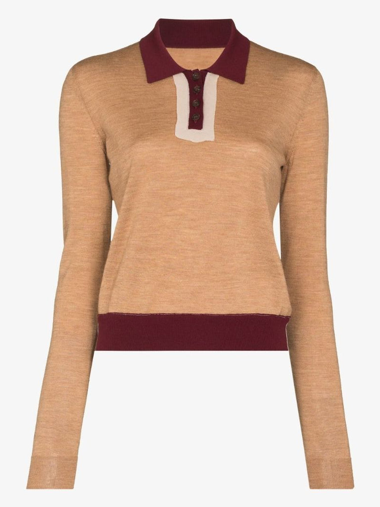 Brown Two-tone Wool Polo Sweater