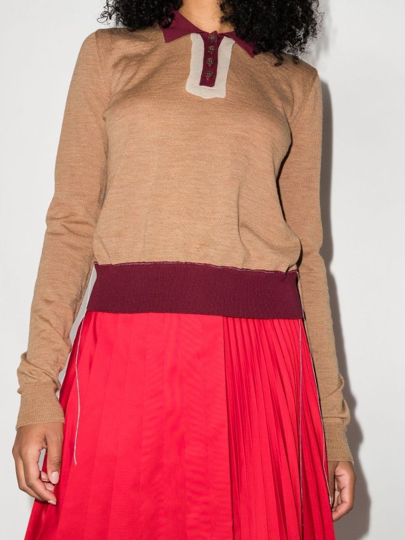 Brown Two-tone Wool Polo Sweater