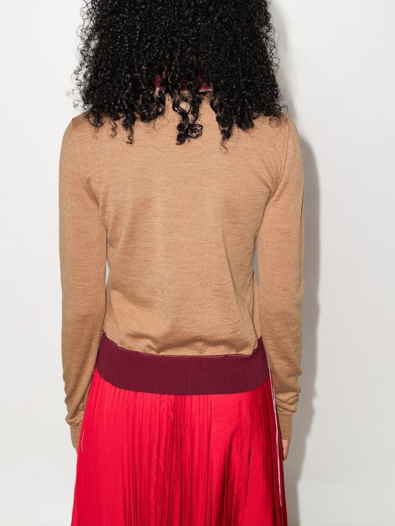 Brown Two-tone Wool Polo Sweater