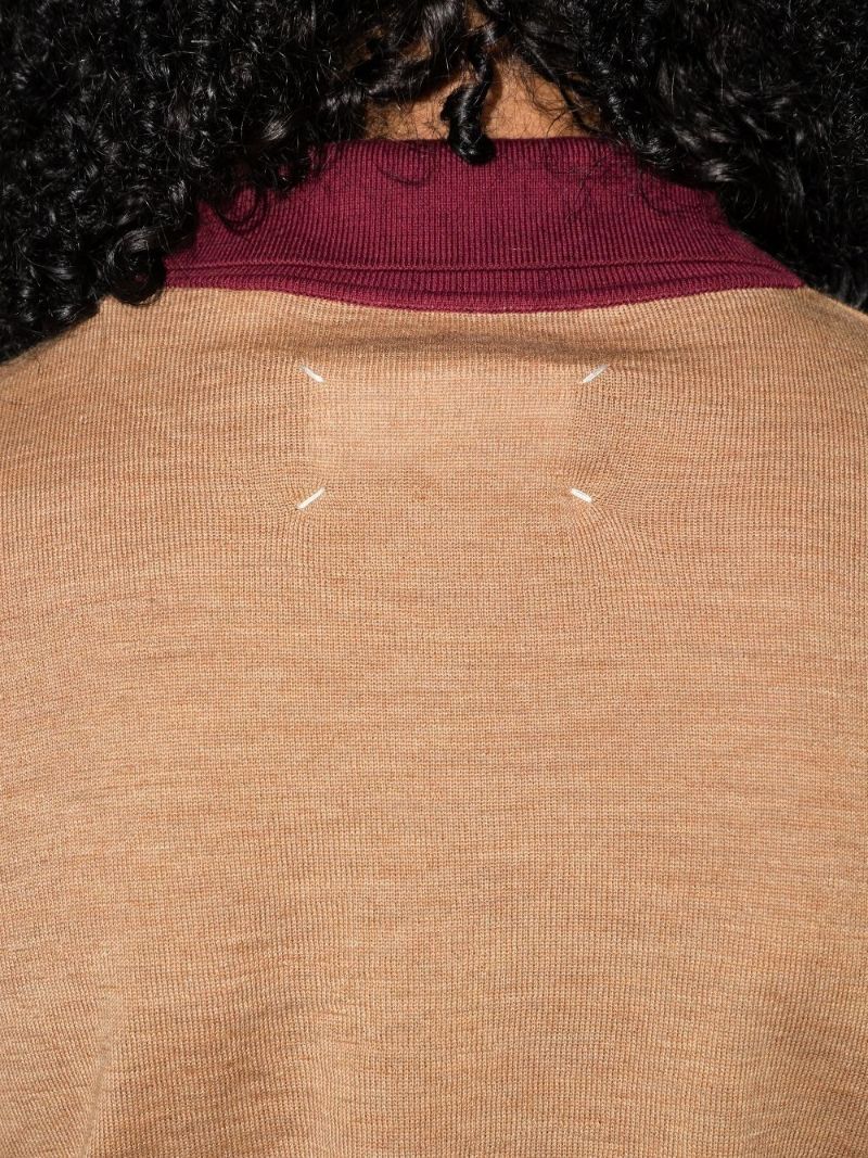 Brown Two-tone Wool Polo Sweater