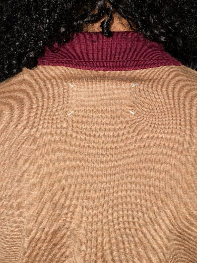 Brown Two-tone Wool Polo Sweater