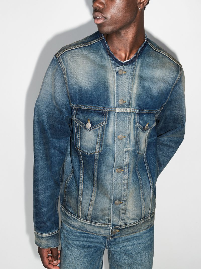 Collarless Denim Jacket