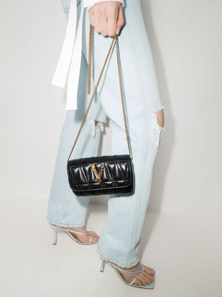 Black Virtus Quilted Leather Cross Body Bag