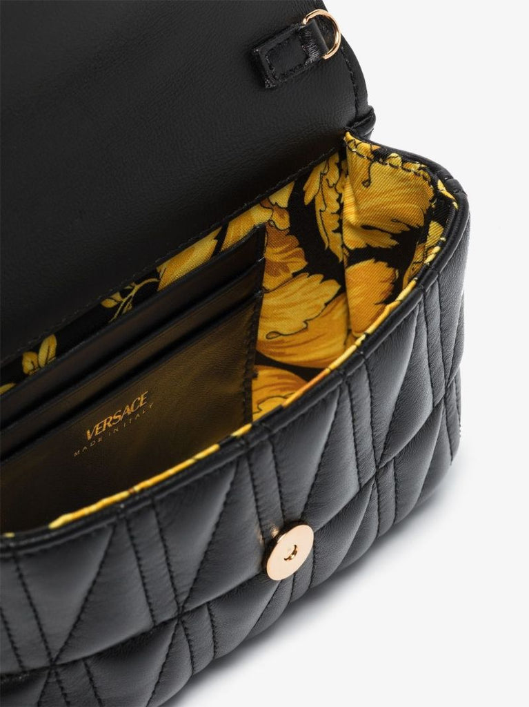 Black Virtus Quilted Leather Cross Body Bag