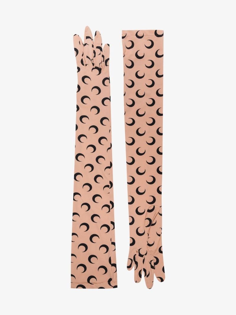Beige Second Skin Crescent Moon Print Gloves