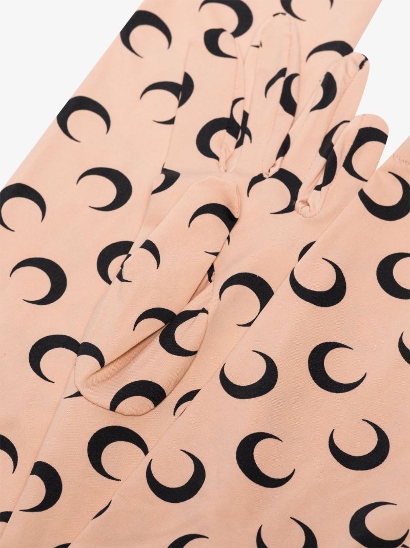 Beige Second Skin Crescent Moon Print Gloves