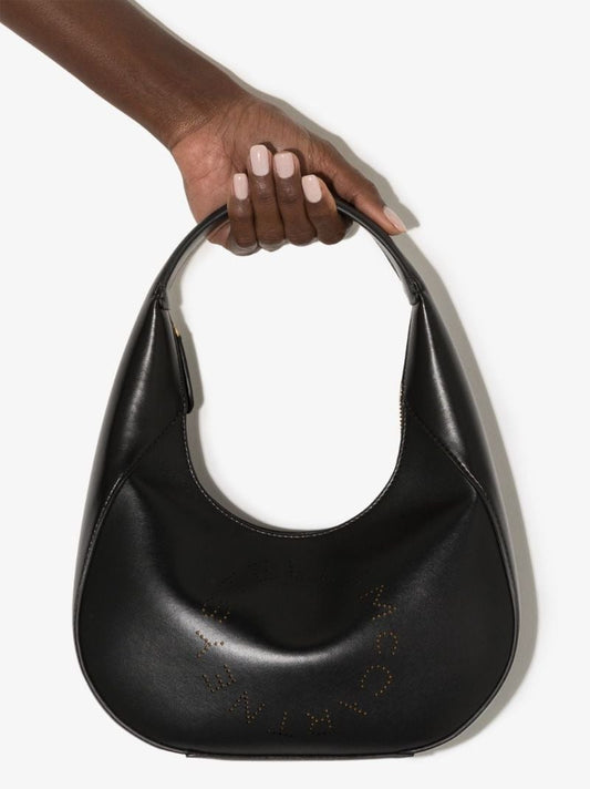 Black Small Logo Faux Leather Shoulder Bag