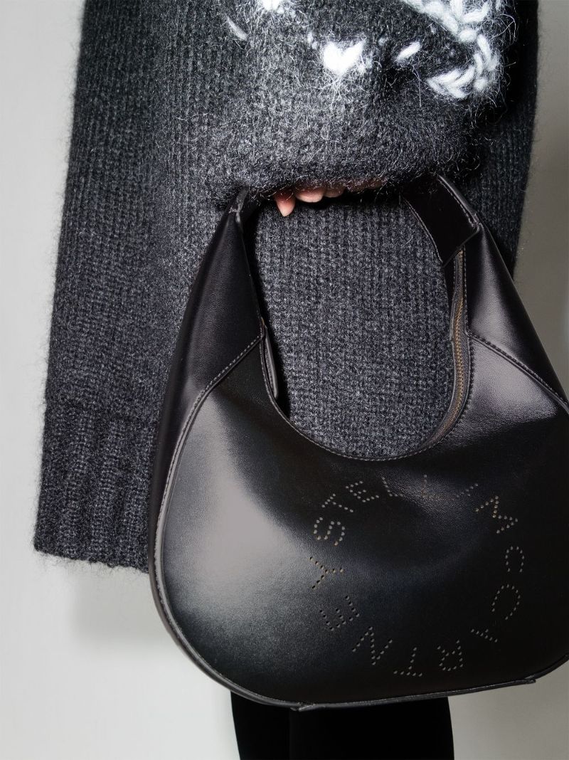 Black Small Logo Faux Leather Shoulder Bag