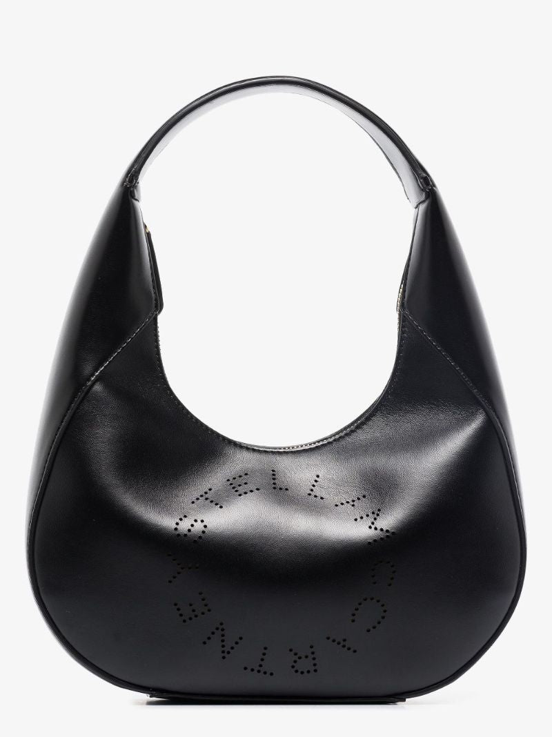 Black Small Logo Faux Leather Shoulder Bag