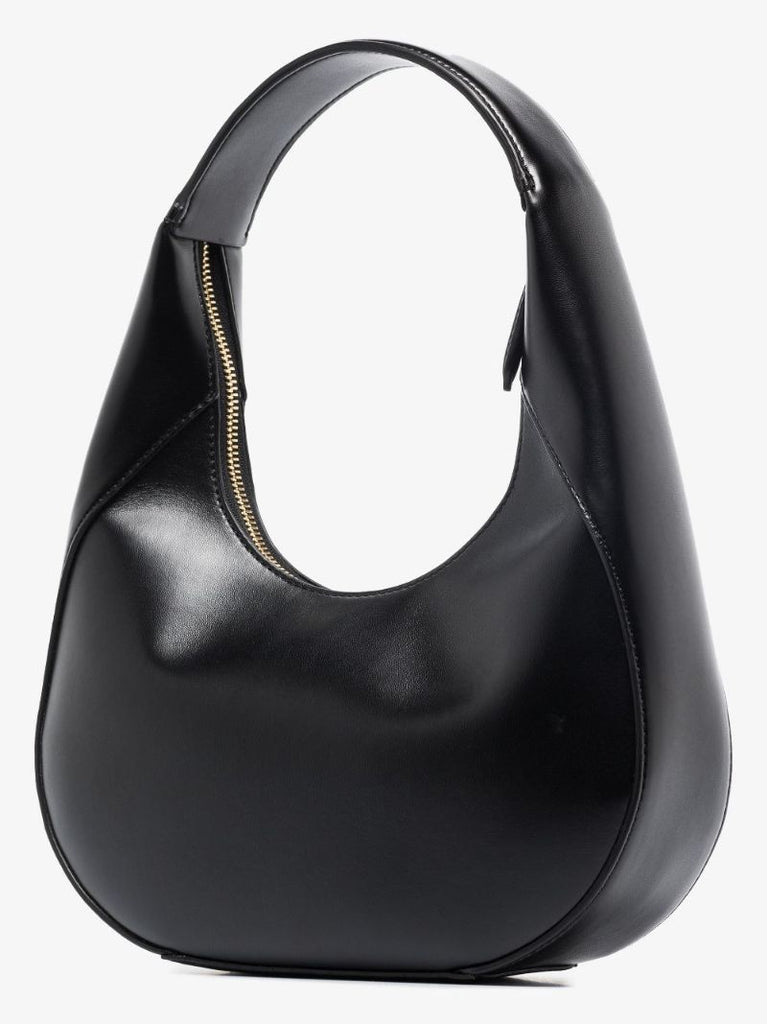 Black Small Logo Faux Leather Shoulder Bag