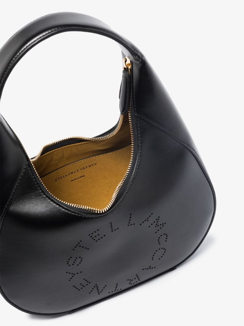 Black Small Logo Faux Leather Shoulder Bag